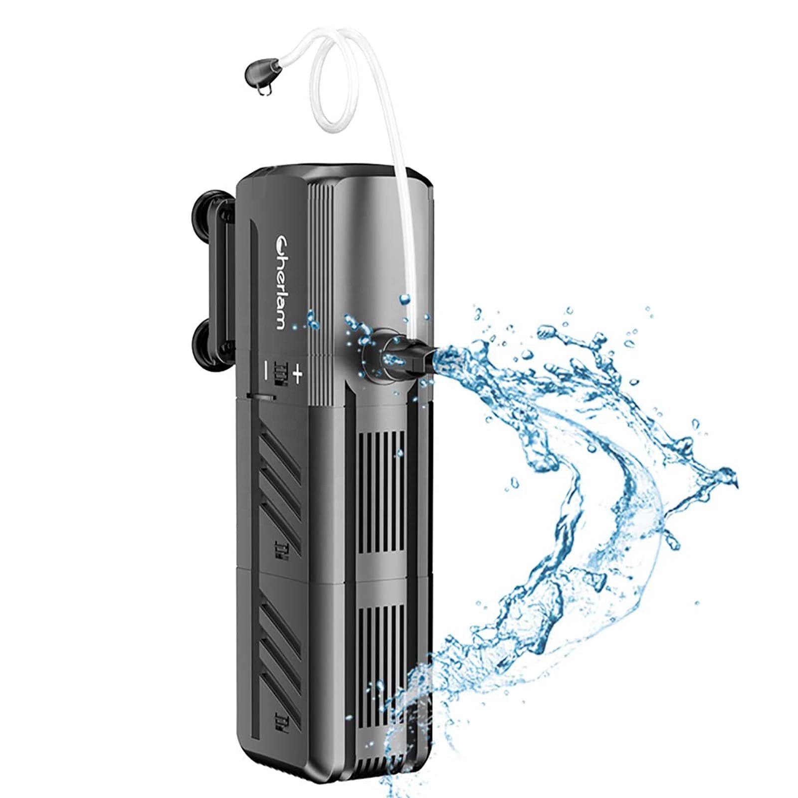Cherlam Submersible Aquarium Filter Pump 320GPH 12w Internal Adjustable Biological Filtration Hang On Fish Tank Filter