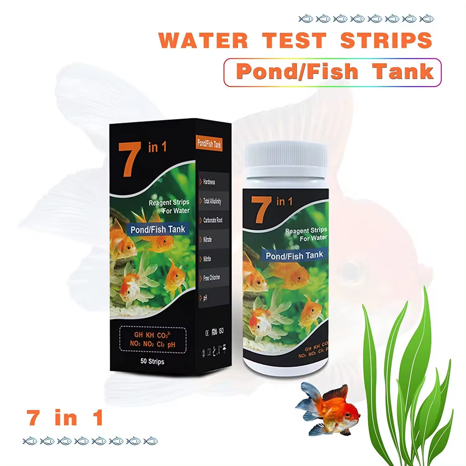 7-in-1 Test Strips Freshwater and Saltwater Aquarium Test Strips 100-Count Nitrate Nitrite Hardness Free Chlorine