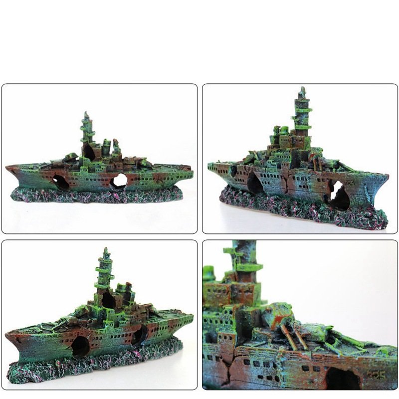 New Aquarium Ship Wreck Ornament Destroyer Navy War Boat Fish Tank Cave Decor