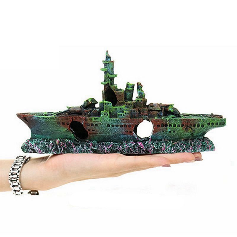 New Aquarium Ship Wreck Ornament Destroyer Navy War Boat Fish Tank Cave Decor
