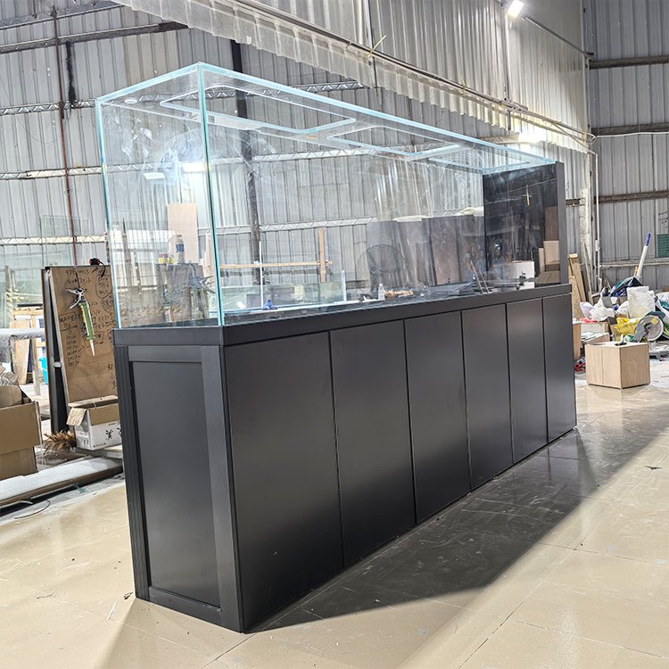 Rectangular Large Custom big Ultra Black Glass fish tank aquarium Aluminum base cabinet
