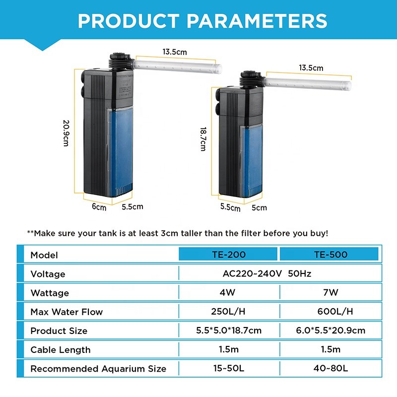 Factory Wholesale Submersible 4W/7W Plastic Aquarium Filter Pump Adjustable Water Flow Small Internal Fish Tank Filter