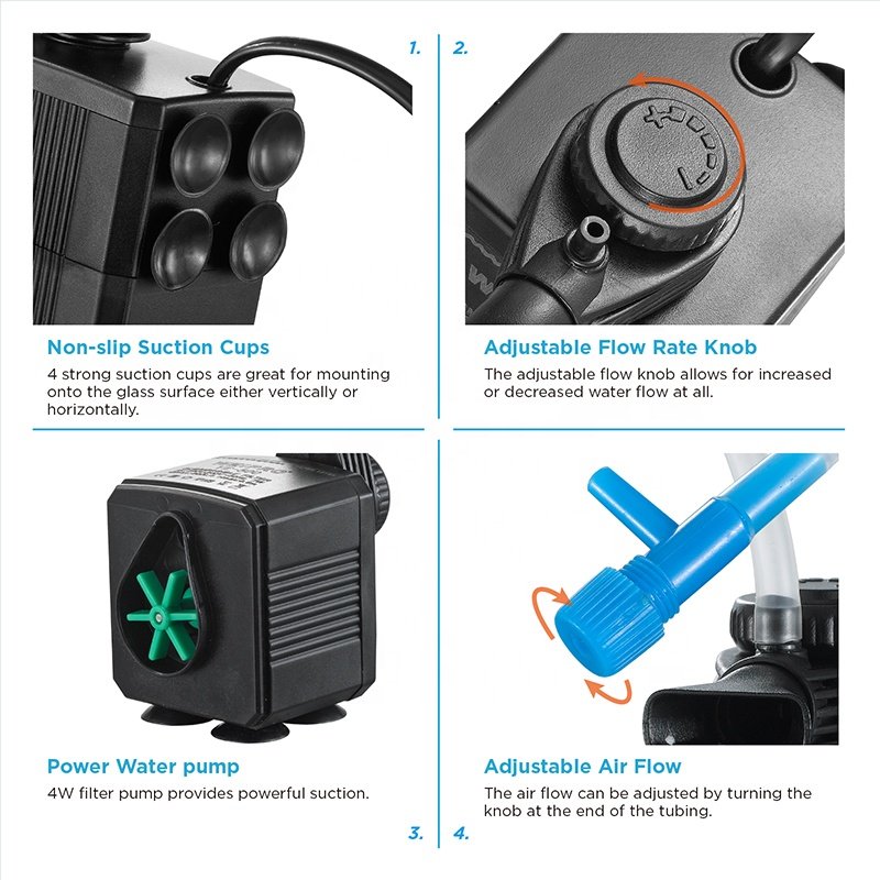 Factory Wholesale Submersible 4W/7W Plastic Aquarium Filter Pump Adjustable Water Flow Small Internal Fish Tank Filter