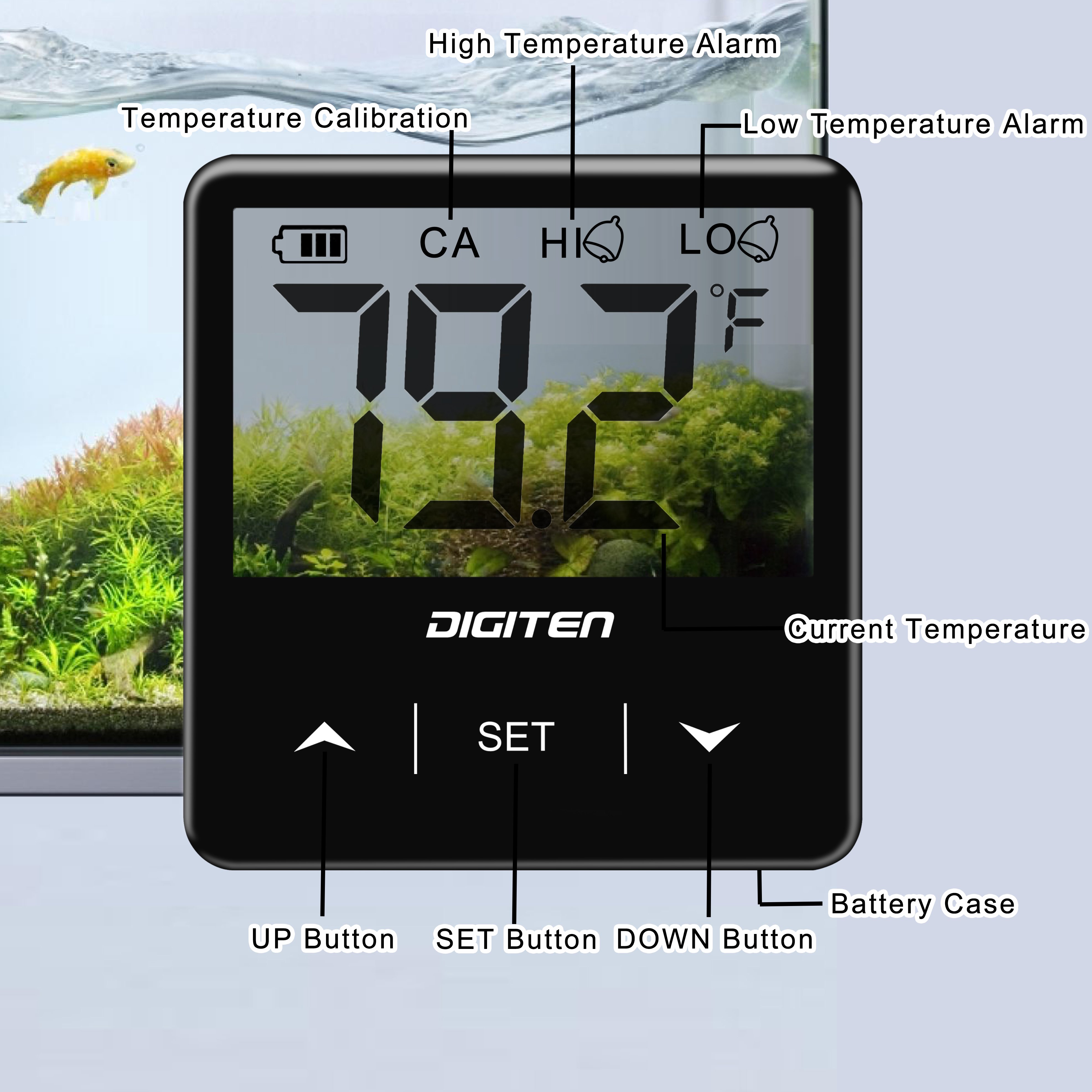 Large LCD Display with Temperature Sensor Stick On Aquarium Thermometer Fish Tank Thermometer