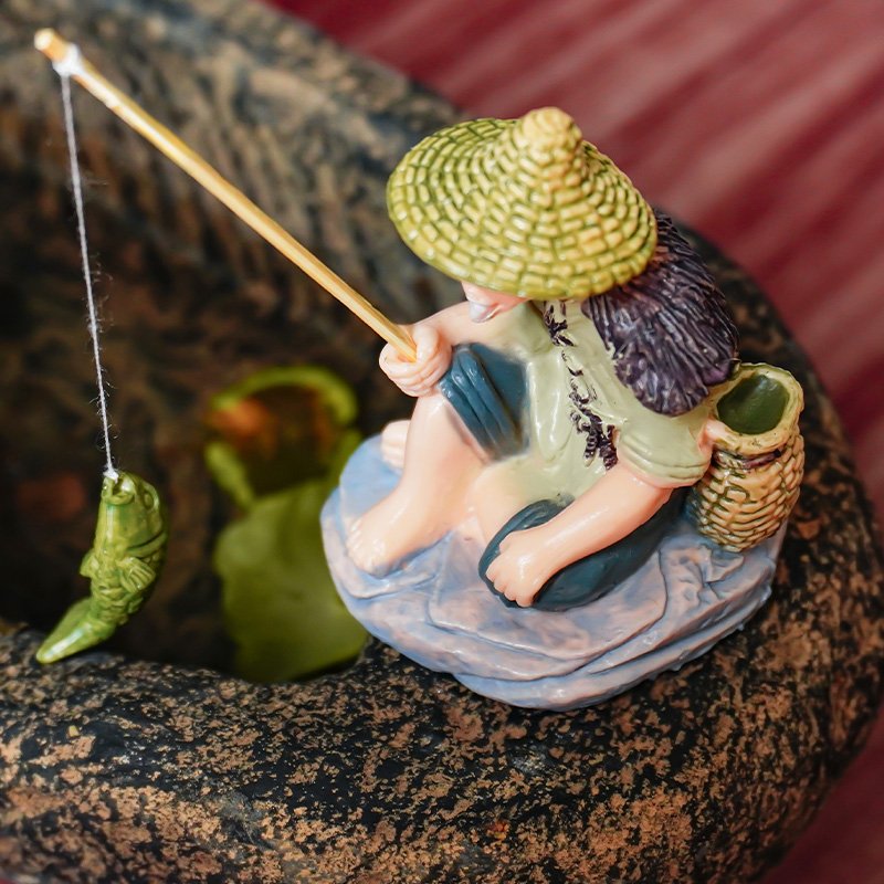 High QualIty Miniature Fisherman Statue Decorative Ornament Fish Tank Aquarium Accessories