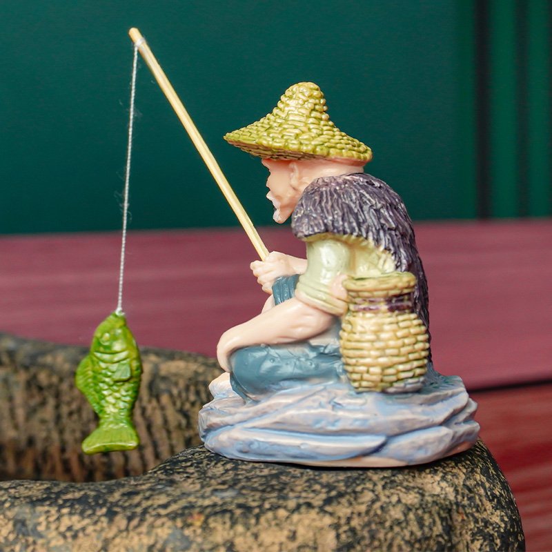 High QualIty Miniature Fisherman Statue Decorative Ornament Fish Tank Aquarium Accessories