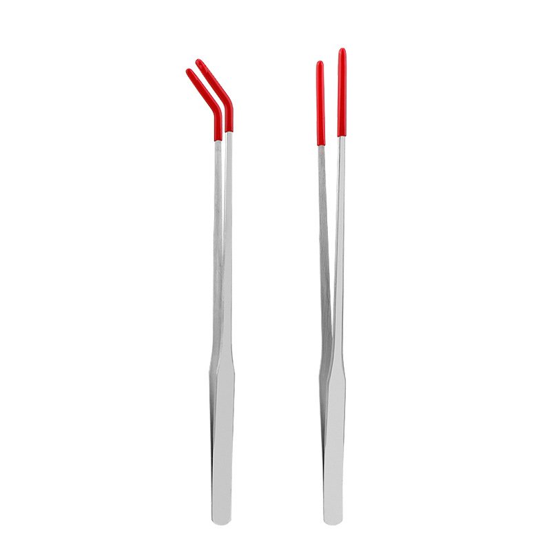 27CM/38CM Stainless Steel Straight and Curved Tweezers Aquarium Tweezers with Rubber Tips Long Handle Reptile Feeding Tongs