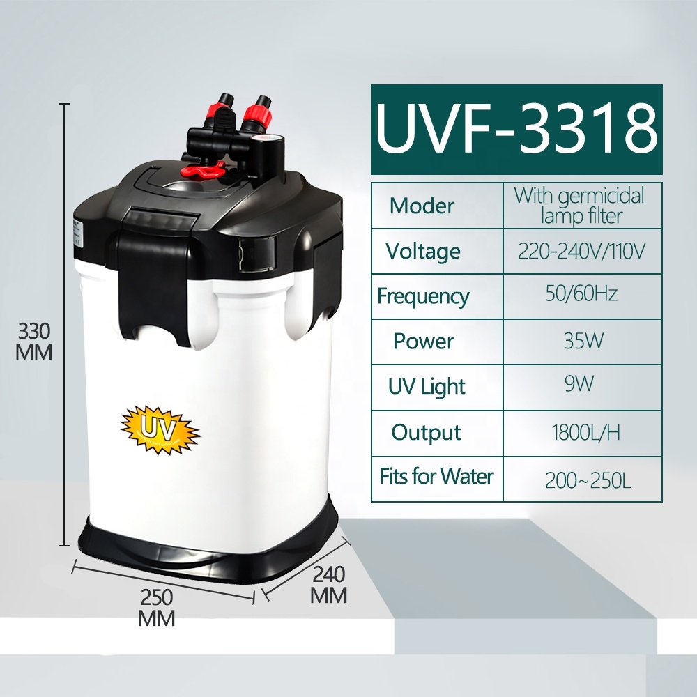 HOPAR UVF-3318 35W 1800L/h Ultraseal silent filer water pump UV canister type plant landscape tank aquarium external filter