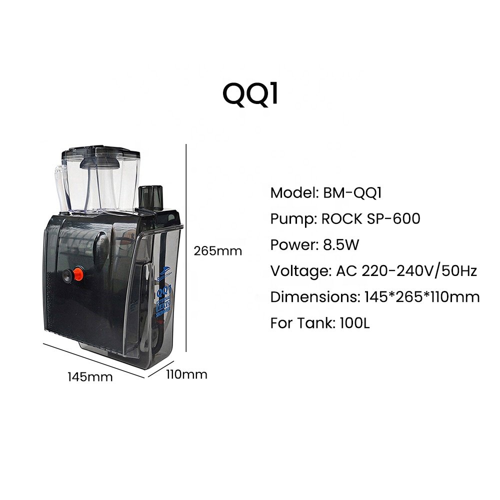 Bubble Magus QQ1/QQ3 AC 220-240V Reliable Pump Aquarium External Protein Skimmer for Saltwater Small Fish Tank Up to 100L/300L