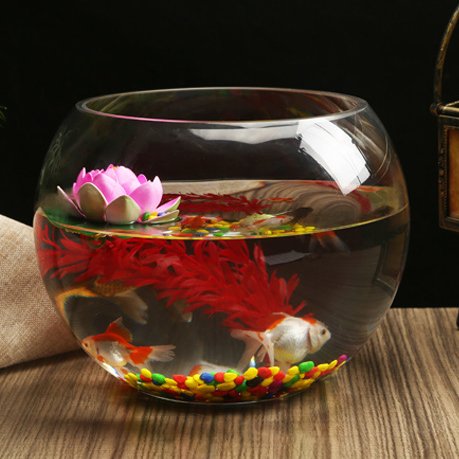 Small Fish Tank Round Mini Cylinder Transparent Living Room Thickened Glass Goldfish Tank Office Carton Aquaculture Tank