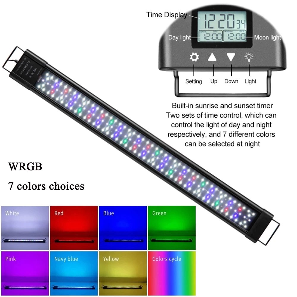 Fullgain Aquarium DIY Mode Programmable Led Light Full Spectrum Plant Fish Tank Light Lcd Display 7 Colors Sunrise Sunset Moon
