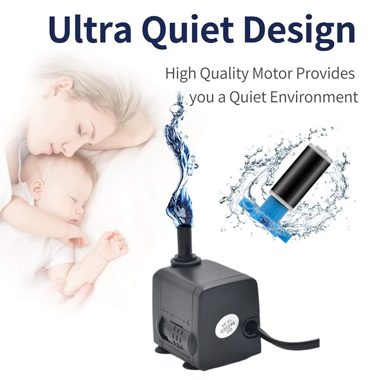 super quiet aquarium pump 8w can equip with water tubing submersible water pump for aquaponics