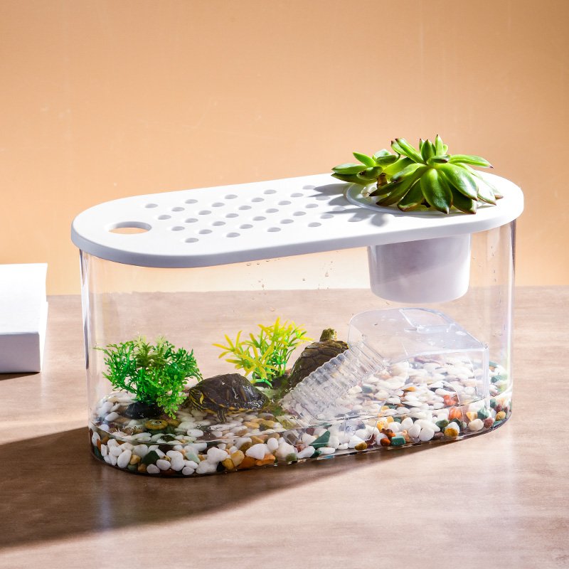 Transparent Plastic Goldfish and Turtle Tank Small Desktop Office Aquarium with Water Usage Can't Break Fall Viewing Tank