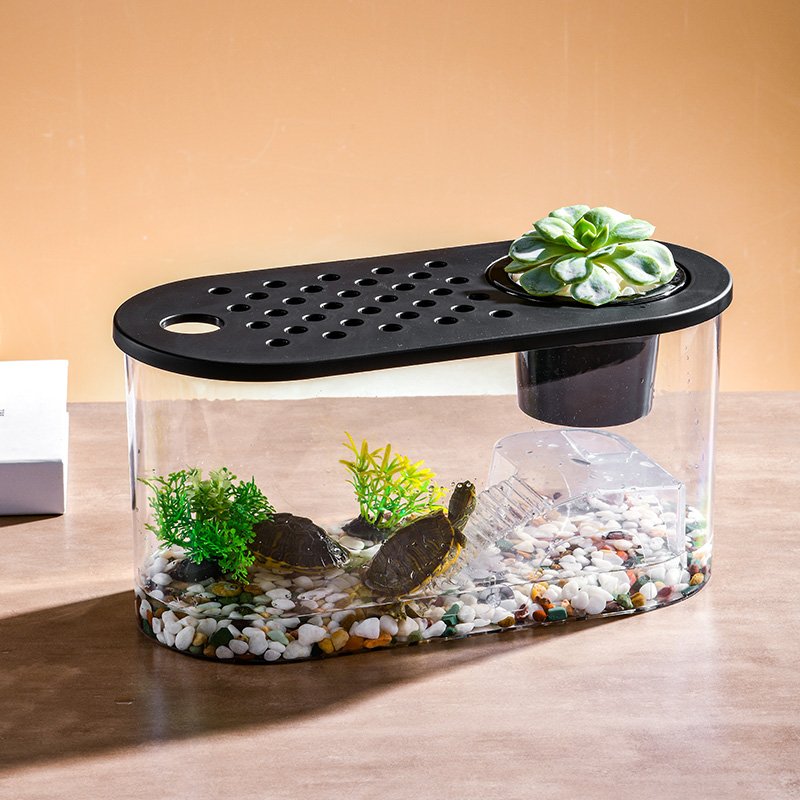 Transparent Plastic Goldfish and Turtle Tank Small Desktop Office Aquarium with Water Usage Can't Break Fall Viewing Tank