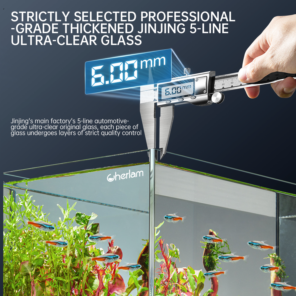 Yee Customized Ultra White Clear Glass Fish Tanks Home Decoration Desktop Black Glue Reef Aquarium