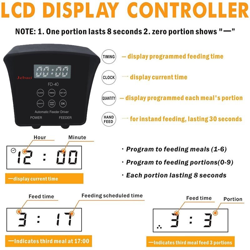Large Programmable Auto Pond Feeder with LCD Display Controller Automatic Fish Food Feeding Dispenser Outdoor Koi Fish Feeder