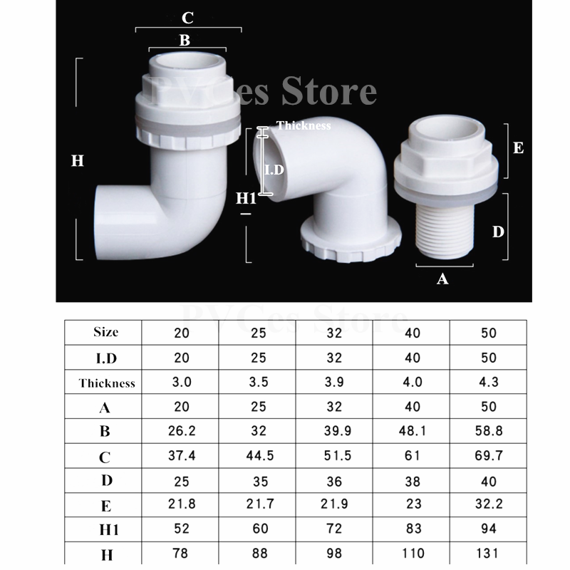 I.D20~50mm PVC 90 degree elbow drainage connector aquarium accessories plastic connector