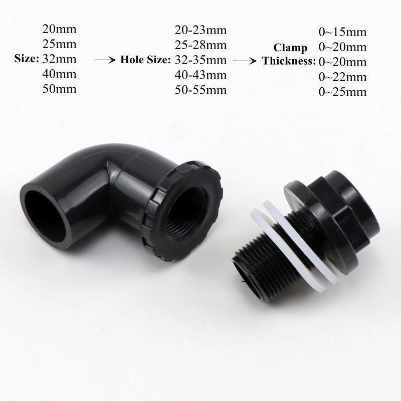 I.D20~50mm PVC 90 degree elbow drainage connector aquarium accessories plastic connector