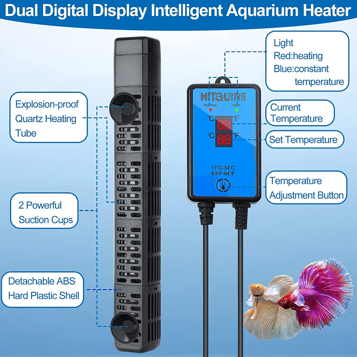 High Quality 500w Water Heater for Fish Tank With Intelligent Frequency Conversion Technology Aquarium Heater