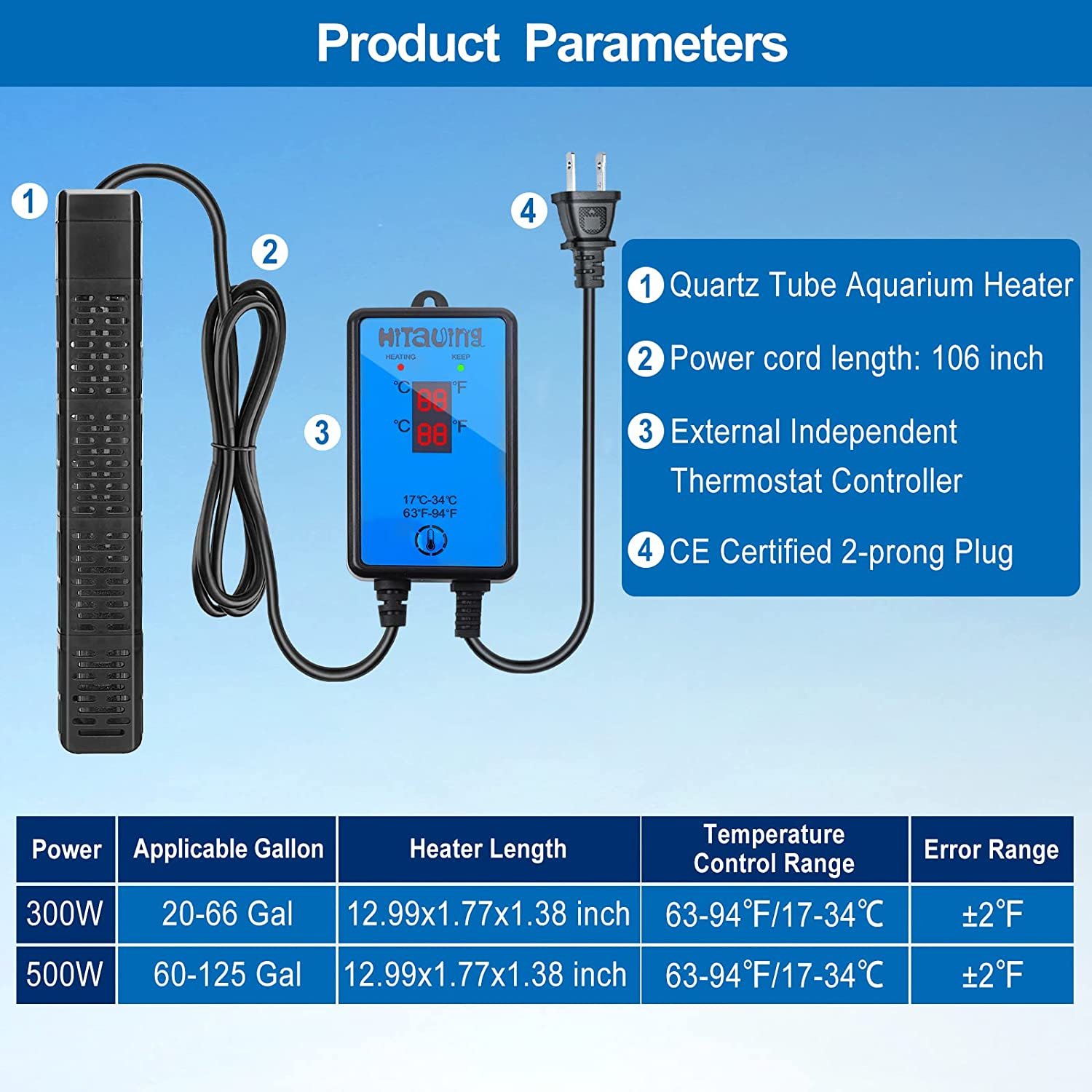 High Quality 500w Water Heater for Fish Tank With Intelligent Frequency Conversion Technology Aquarium Heater