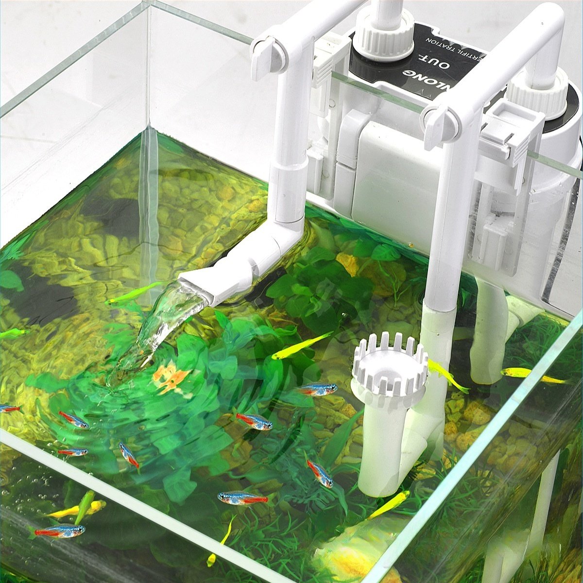 Quiet Aquarium Hang On Filter with Rain Shower & Duckbill Design for Aeration Adjustable Water and Oxygen Flow