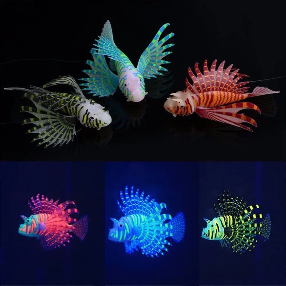 Aquarium Artificial Luminous Lionfish Fish Tank Landscape Silicone Fish Floating Glow In Dark Ornament Home Decoration