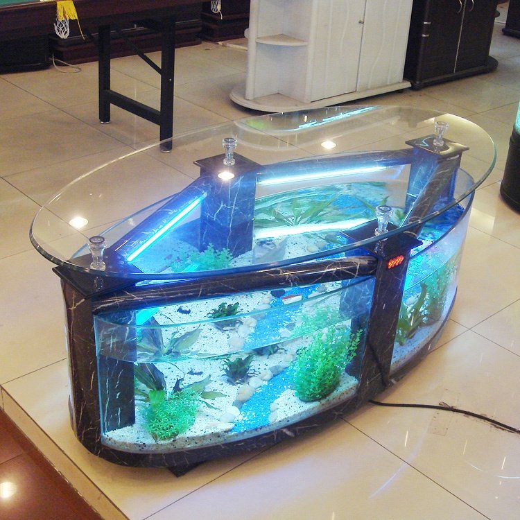 Wholesale aquarium turtle tank living room sofa table top ultra white curling coffee table ecological glass fish tank
