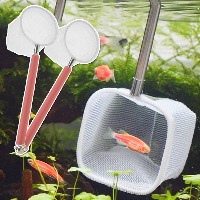 3D Stainless Steel Aquarium Retractable Fishnet Pocket Shrimp Catching Fish Net for Tank Round/Square Shape