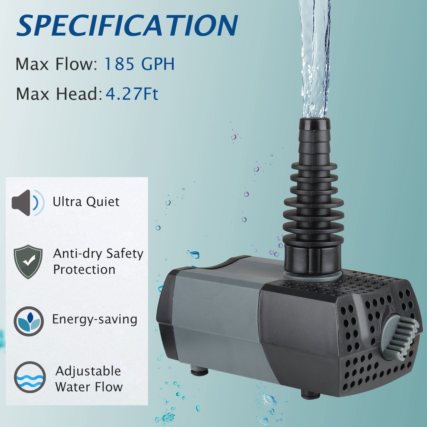 Aquarium HSUP-700 Electric Water Submersible Pump With Fountain Jets Automatic Recirculation Water-filled Cooling System