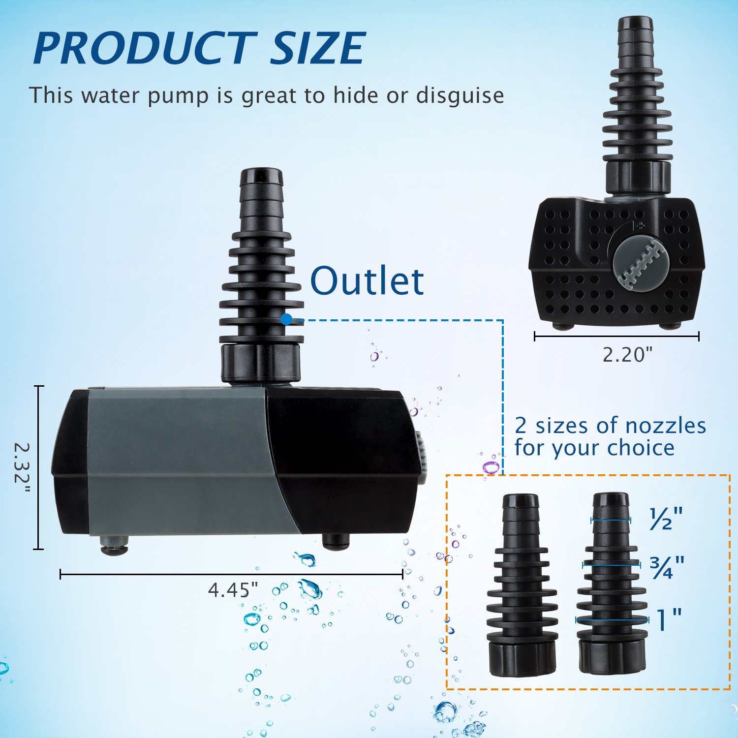 Aquarium HSUP-700 Electric Water Submersible Pump With Fountain Jets Automatic Recirculation Water-filled Cooling System