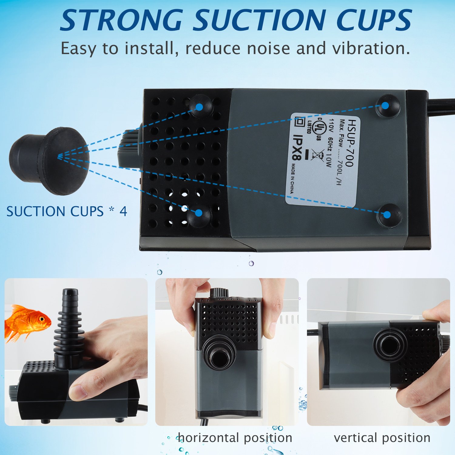 Aquarium HSUP-700 Electric Water Submersible Pump With Fountain Jets Automatic Recirculation Water-filled Cooling System