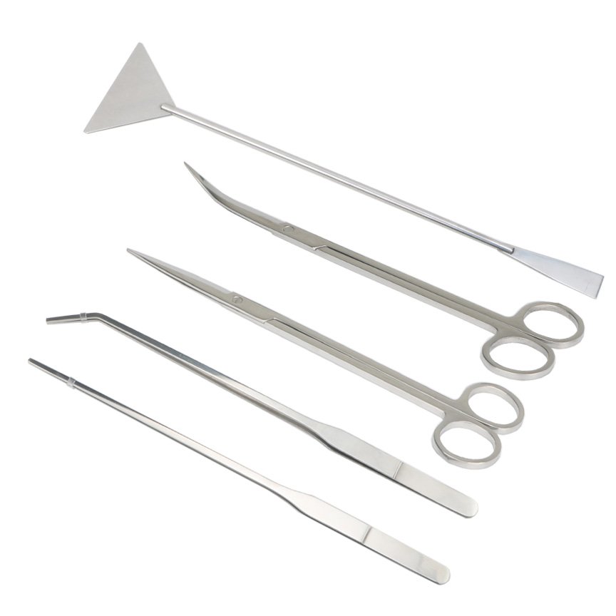 5PC Stainless Steel Mirror Polished Aquarium Plant Pruning Tools Tweezers Scissors and Spatula