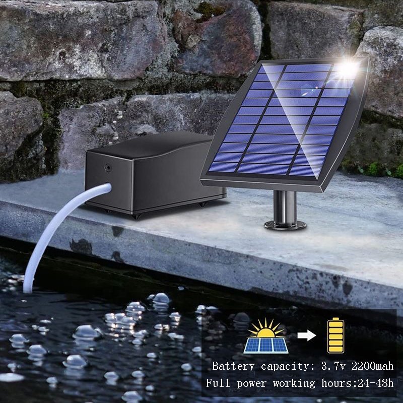 Fish Tank Solar Pond Aeration Pump 2w Solar Air Pump Aquarium and Bubble Stone