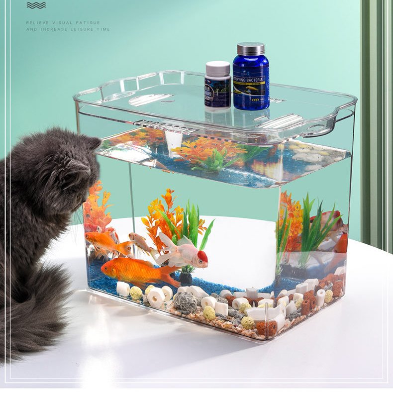 Fish small desktop self-cleaning aquarium free replacement unique clear plastic fish tank bowl supplier mini lazy fish farming