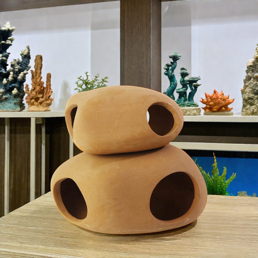 Wholesale Terracotta Breeding Cave Aquarium Ornament Accessories Fish Hiding Resting Equipment for Home Fish Tank Decor