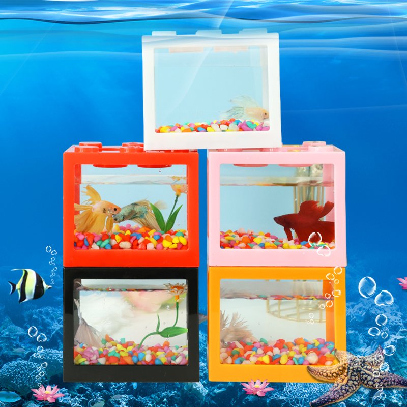 Mini small fish tank acrylic transparent building blocks fish tank goldfish tank desktop creative landscape plastic