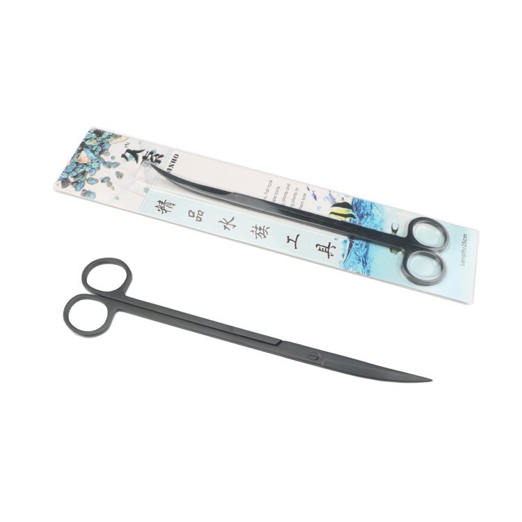 Stainless Steel Aquarium Plant Cleaning Black Scissors Aquarium Wave scissors aquarium squeegee With Card Package