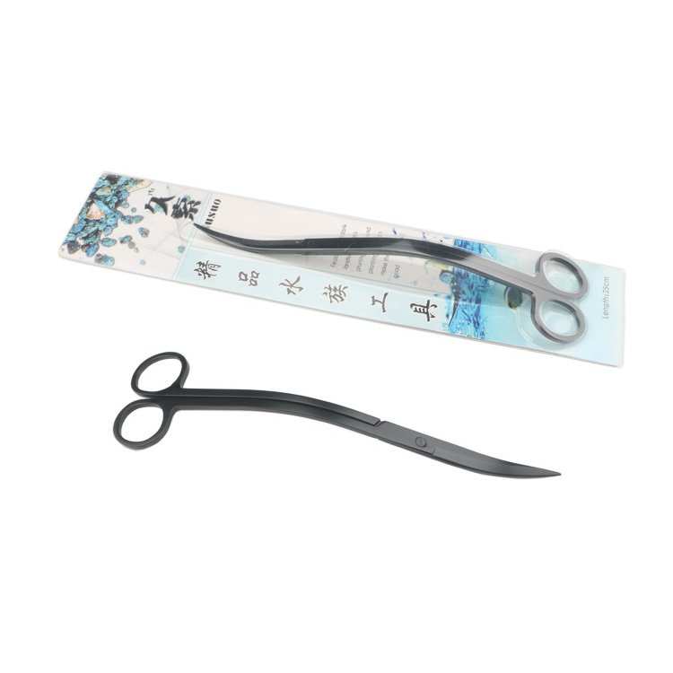 Stainless Steel Aquarium Plant Cleaning Black Scissors Aquarium Wave scissors aquarium squeegee With Card Package