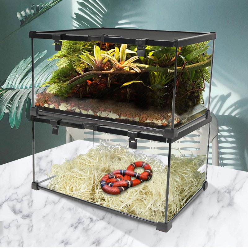 Reptile Tank Glass Natural Cages Terrarium enclosure display Sliding Screen for Reptile Hamster Hedgehog Small Animals snakes