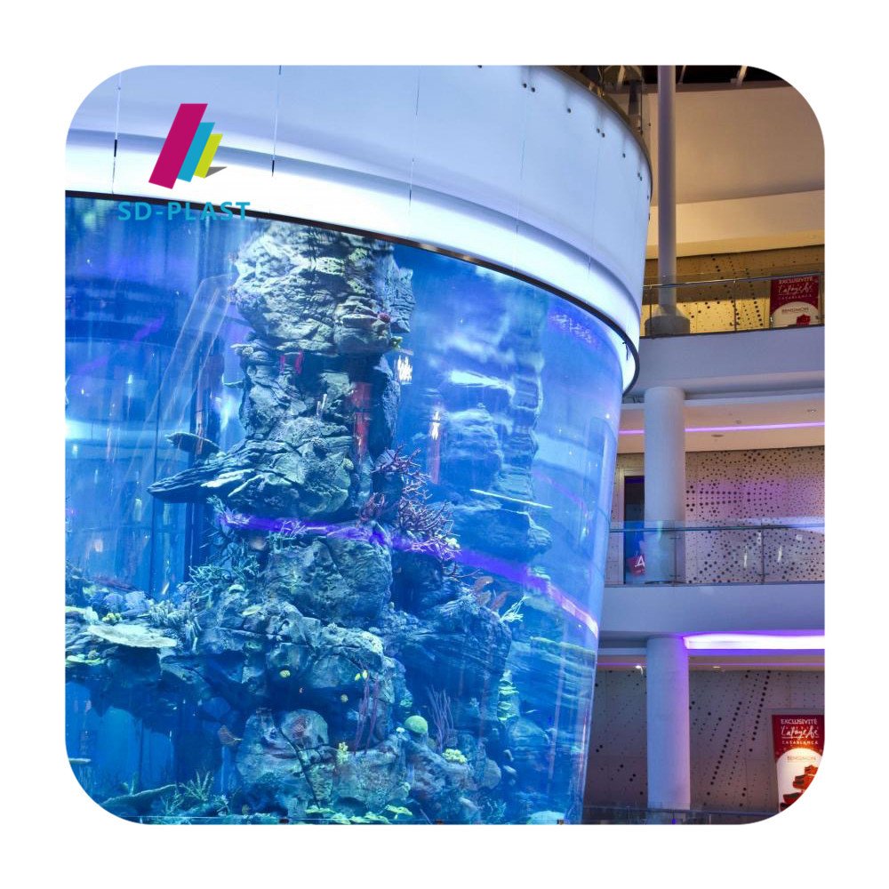 Acrylic curved glass aquarium design modern 2 meter wide cylinder acrylic aquarium