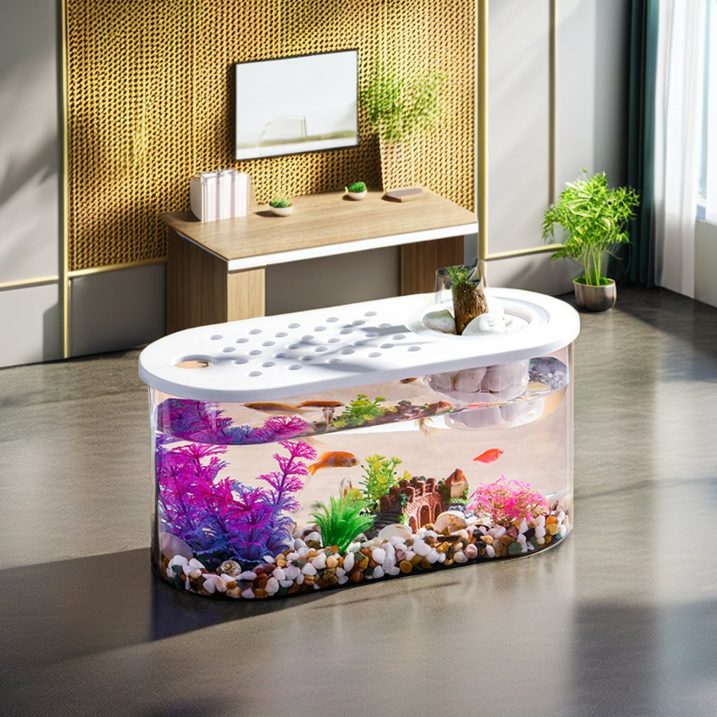 Small Transparent Plastic Goldfish Tank Desktop Office Aquarium with Fall Drum Water Usage for Office Viewing for Turtle Tank