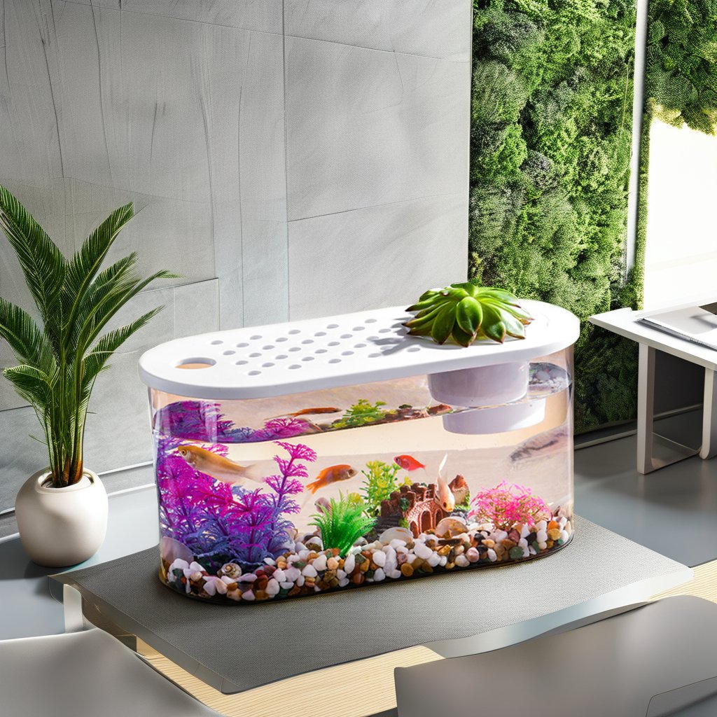 Small Transparent Plastic Goldfish Tank Desktop Office Aquarium with Fall Drum Water Usage for Office Viewing for Turtle Tank