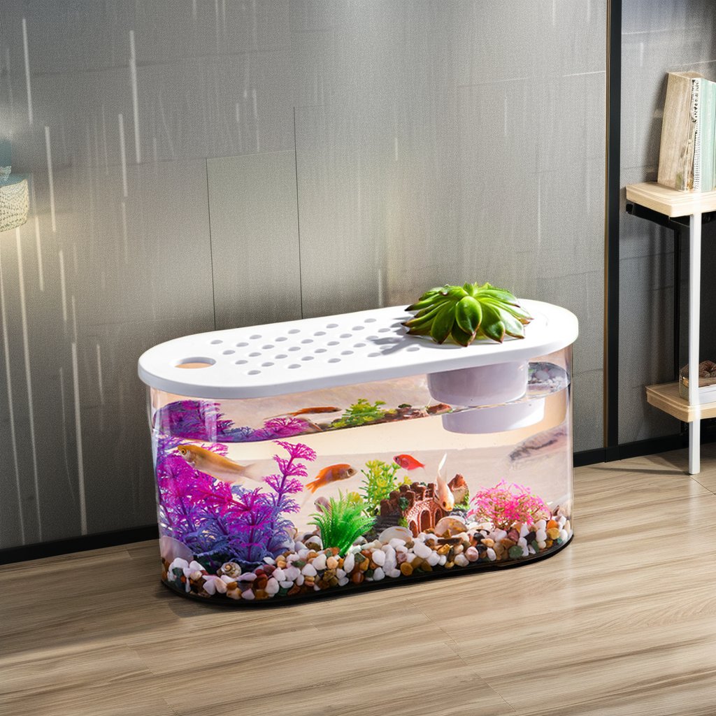 Small Transparent Plastic Goldfish Tank Desktop Office Aquarium with Fall Drum Water Usage for Office Viewing for Turtle Tank