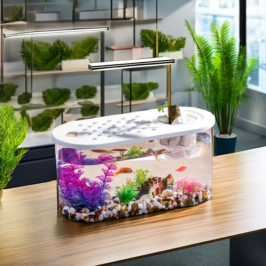 Small Transparent Plastic Goldfish Tank Desktop Office Aquarium with Fall Drum Water Usage for Office Viewing for Turtle Tank