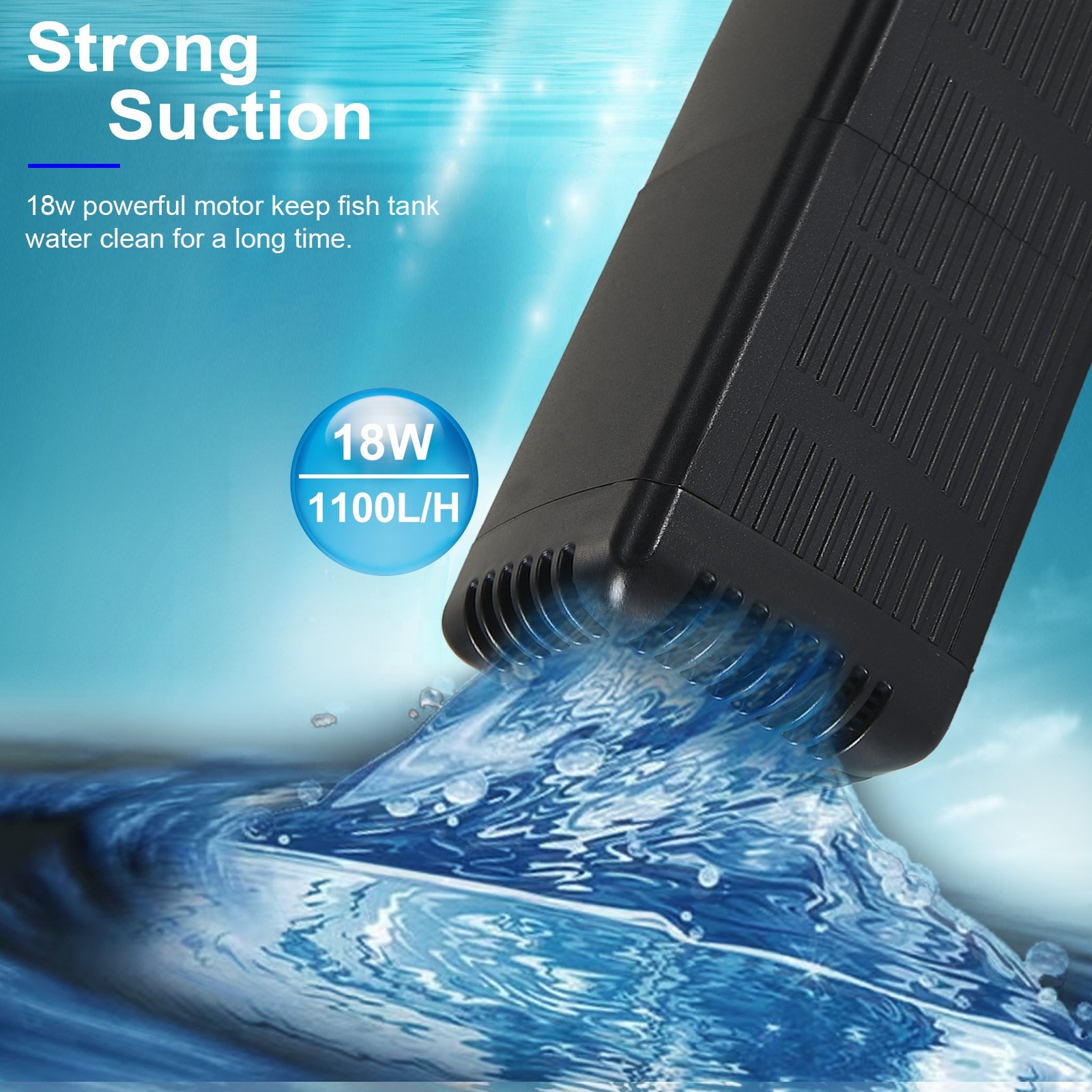 WEIPRO Large Plastic Adjustable Water Flow Internal Aquarium Filter Pump 18W Multi-Filtering Submersible Fish Tank Filter