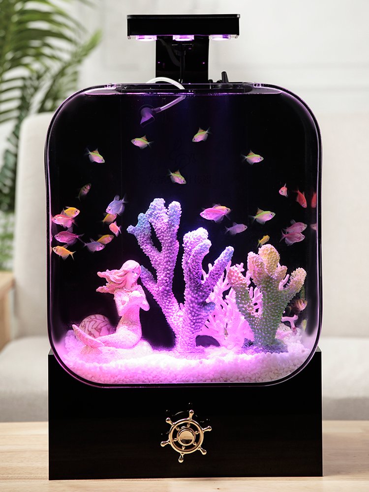 Aquarium living room small cylindrical fish tank vertical goldfish aquarium acrylic free water change aquarium tank fish