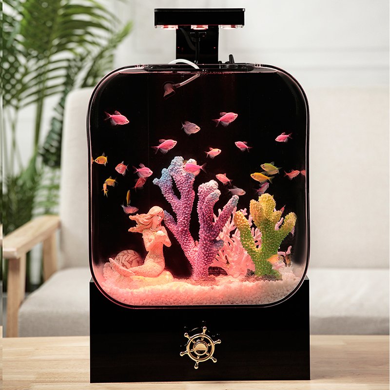 Aquarium living room small cylindrical fish tank vertical goldfish aquarium acrylic free water change aquarium tank fish