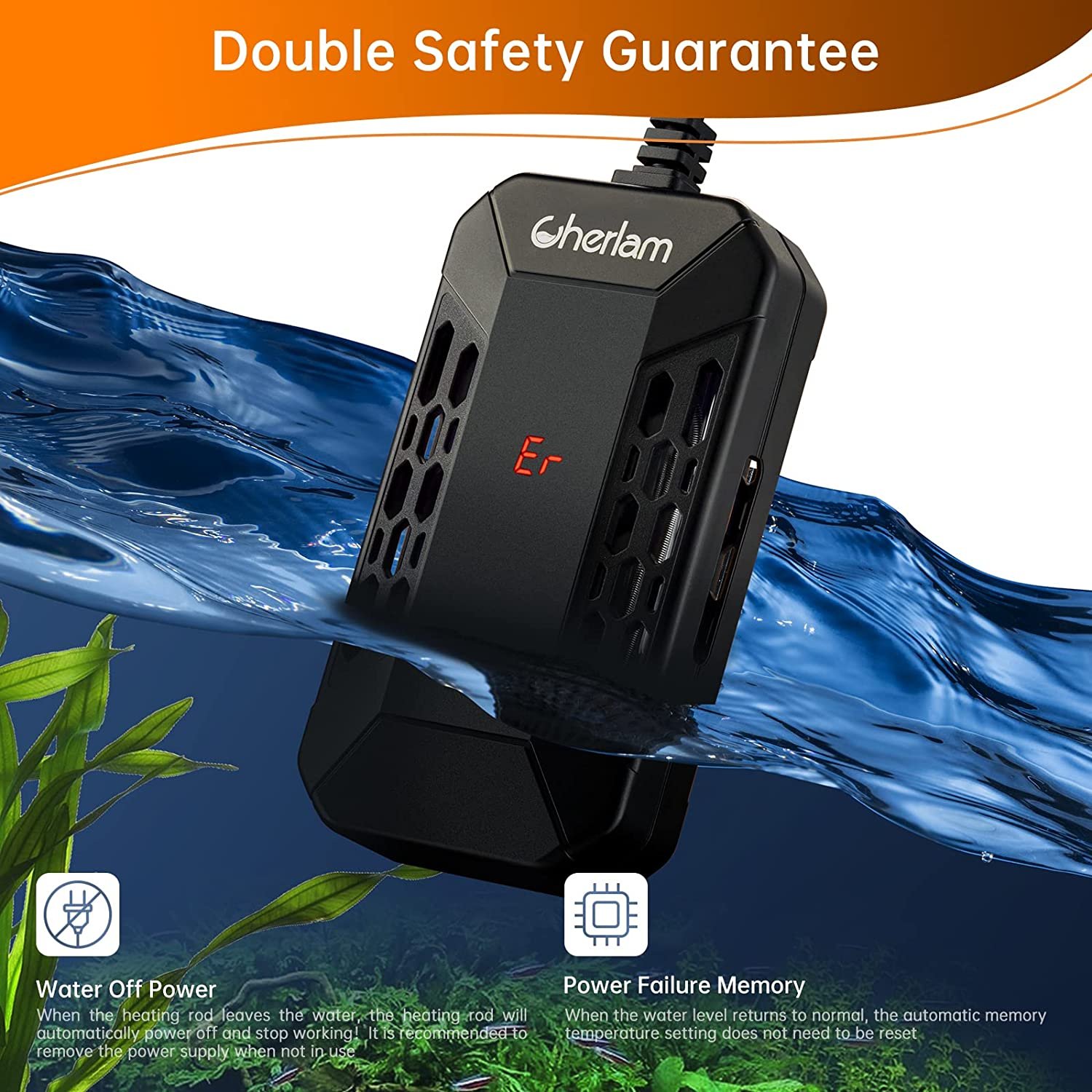 CHERLAM Aquarium Heater Digital Display Submersible Aquarium Heater 100W Heater with External Temperature Controller
