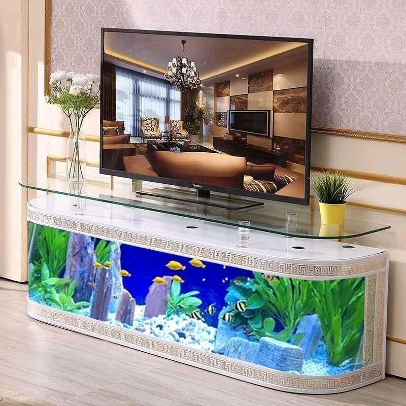 Customized large transparent cube Acrylic aquarium fish tank Glass Bullet front TV stand table fish tank aquarium