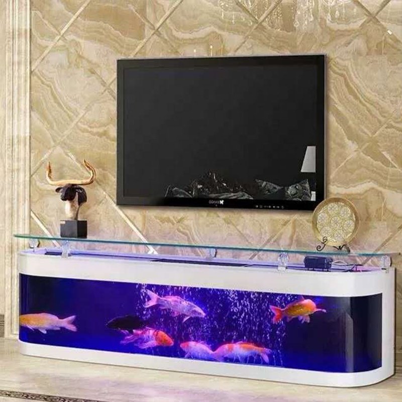 Customized large transparent cube Acrylic aquarium fish tank Glass Bullet front TV stand table fish tank aquarium